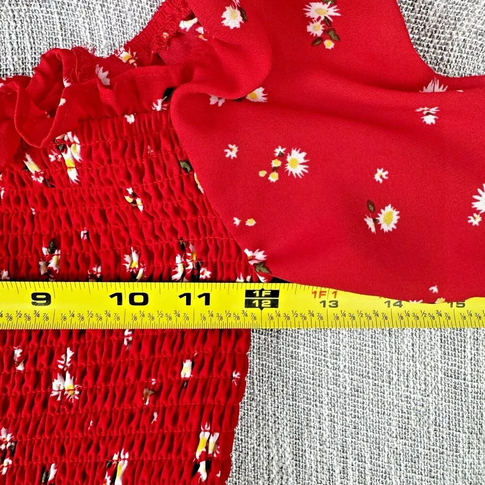 Franki by Francesca’s Perdita Tween Dress Red Daisy Smocked High Low Size YTH 12